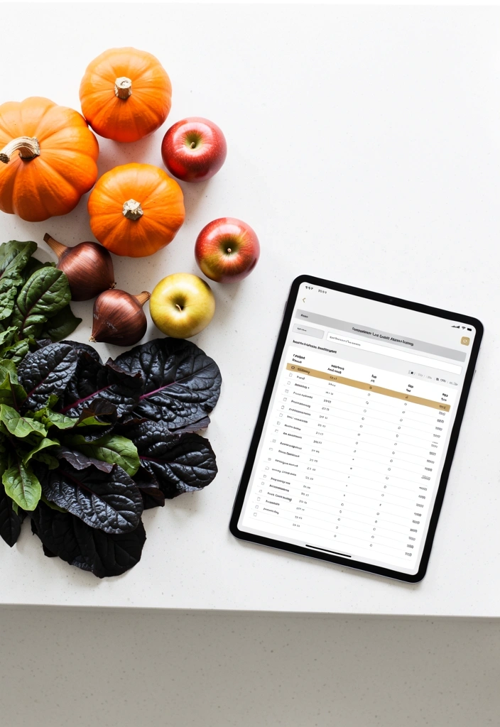 Frische gesunde Lebensmittel und digitale Planung